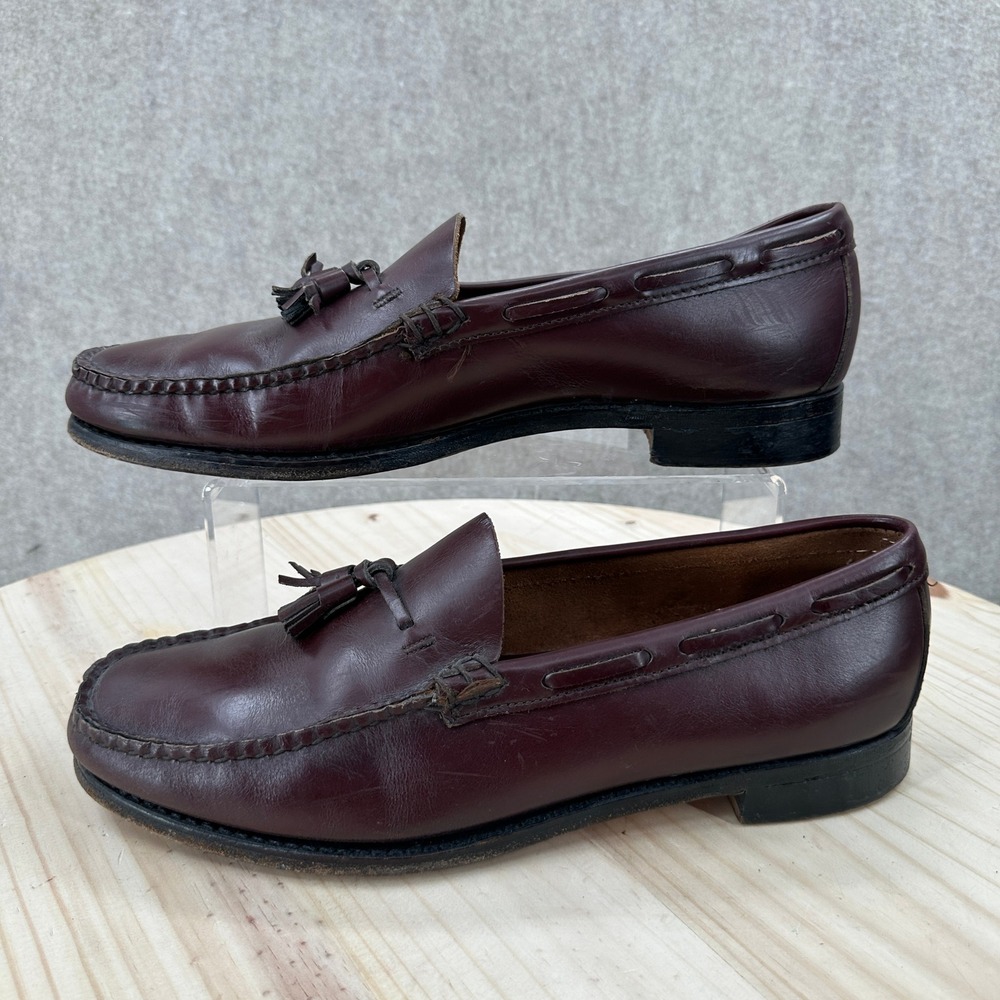 VTG Dexter Tassel Loafers Mens 11 D Burgundy Leather Handsewn Made in USA